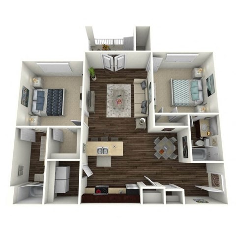 Floor plan for 2 beds, 2 baths, 983 sqft